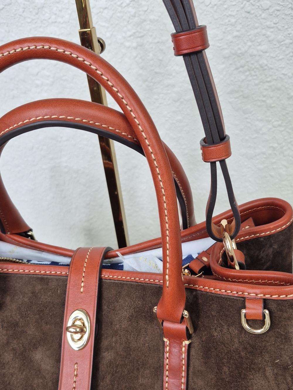 Dooney & Bourke Brown Suede Satchel with Tan Leather Trim Nwt Perry Satchel - Picture 4 of 16